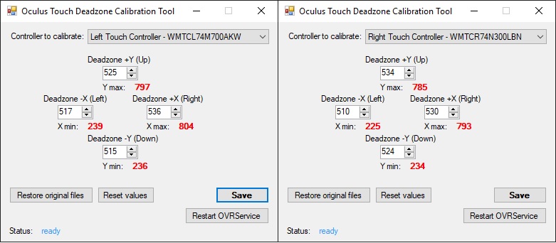 Oculus Touch deadzone colibration tool
